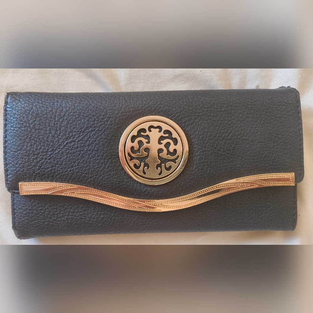 Rebecca & Ricka Black Clutch with Gold Accents